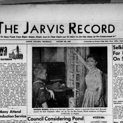 front cover of the Jarvis Record Newspaper August 1955