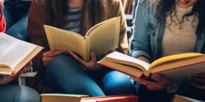 Group of people reading books